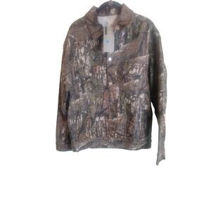 Fashion Camo Trucker Jacket Mens Small Real Tree Forest Camouflage Denim Style
